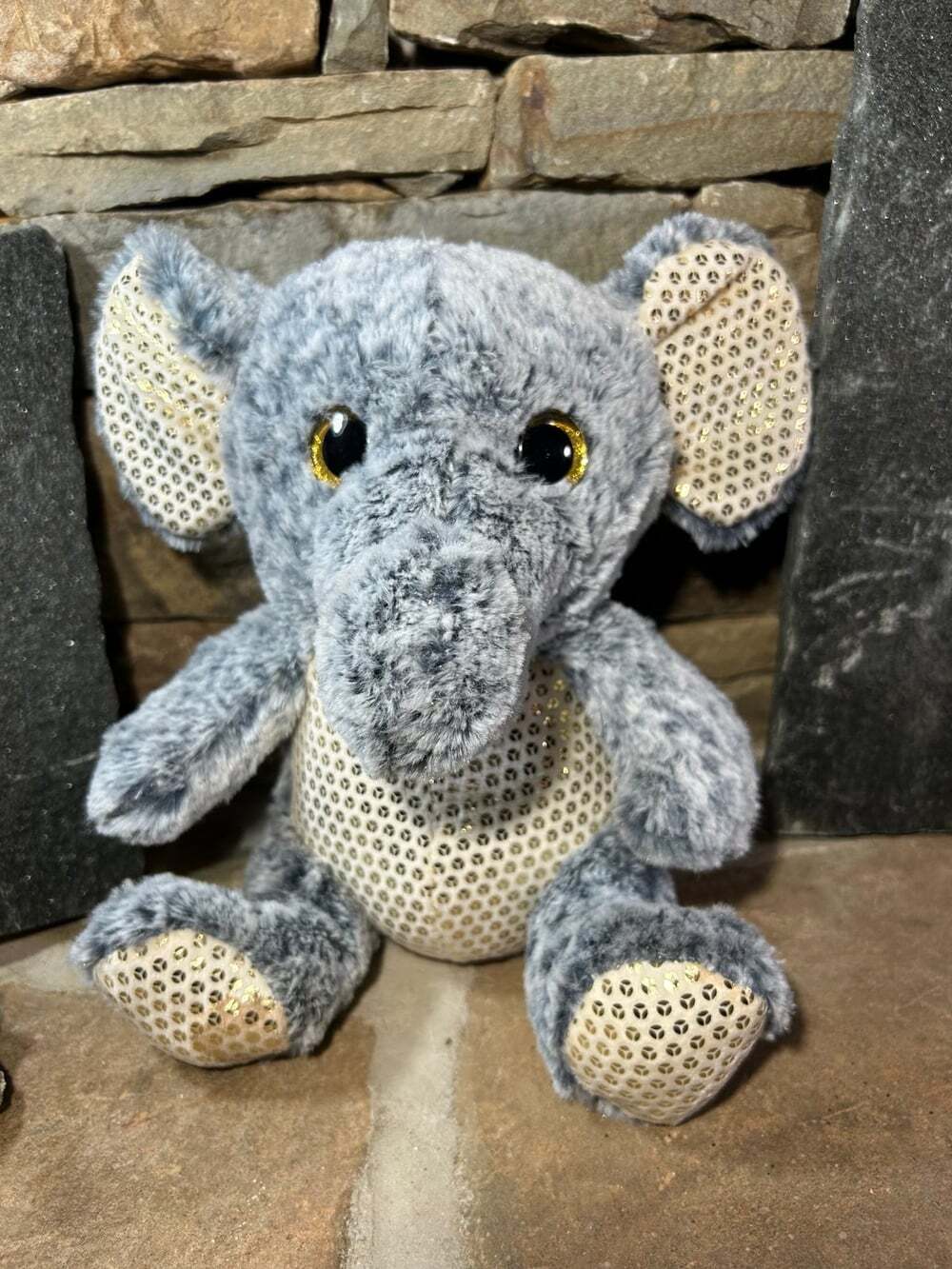 Grey Glitter Elephant Plush Sparkling Eyes sitting Dolgen